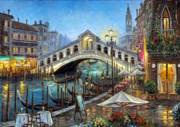puente calle tiendas orilla del río paisaje urbano escenas de la ciudad moderna Pinturas al óleo